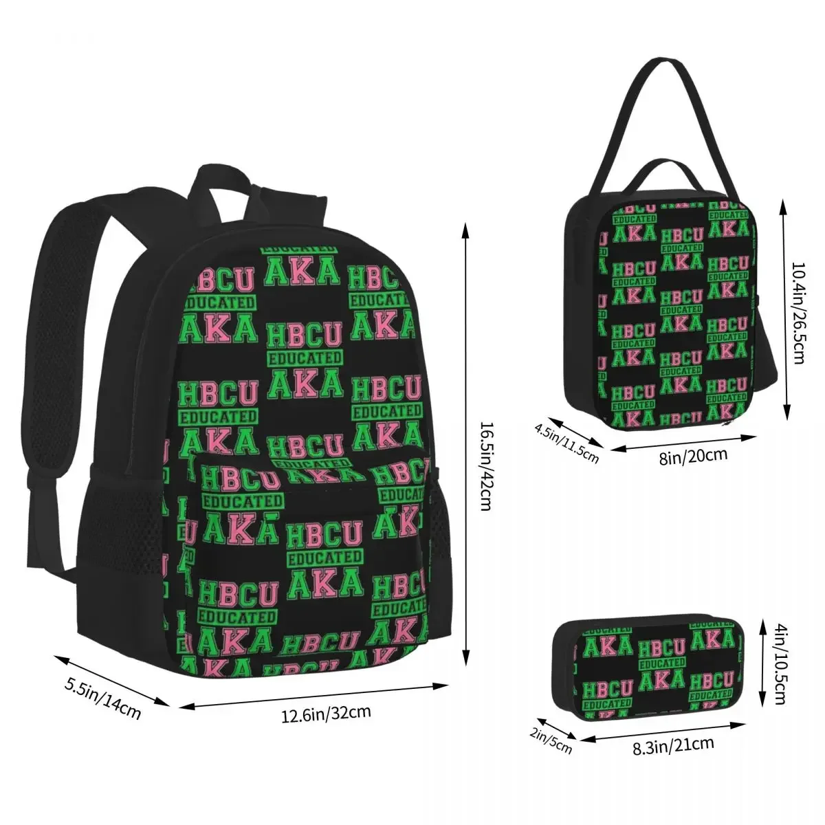 HBCU Grad AKA Sorority Paraphernalia, HBCU Educated AKA Backpacks Bookbag School Bags Rucksack Lunch Bag Pen Bag Three-Piece Set