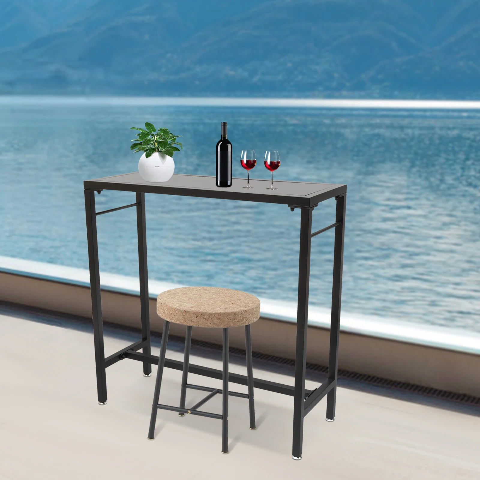 

Outdoor Bar Table with Top Stand, Patio Table, Pub Height Dining Table, Hot Tub, Garden, Backyard, 39"