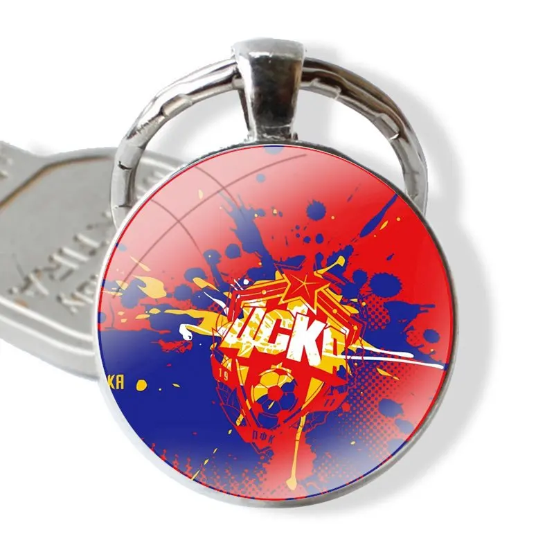 Keychain Handmade Glass Cabochon Key Ring Holder Pendant Key Chains PFC CSKA Moscow