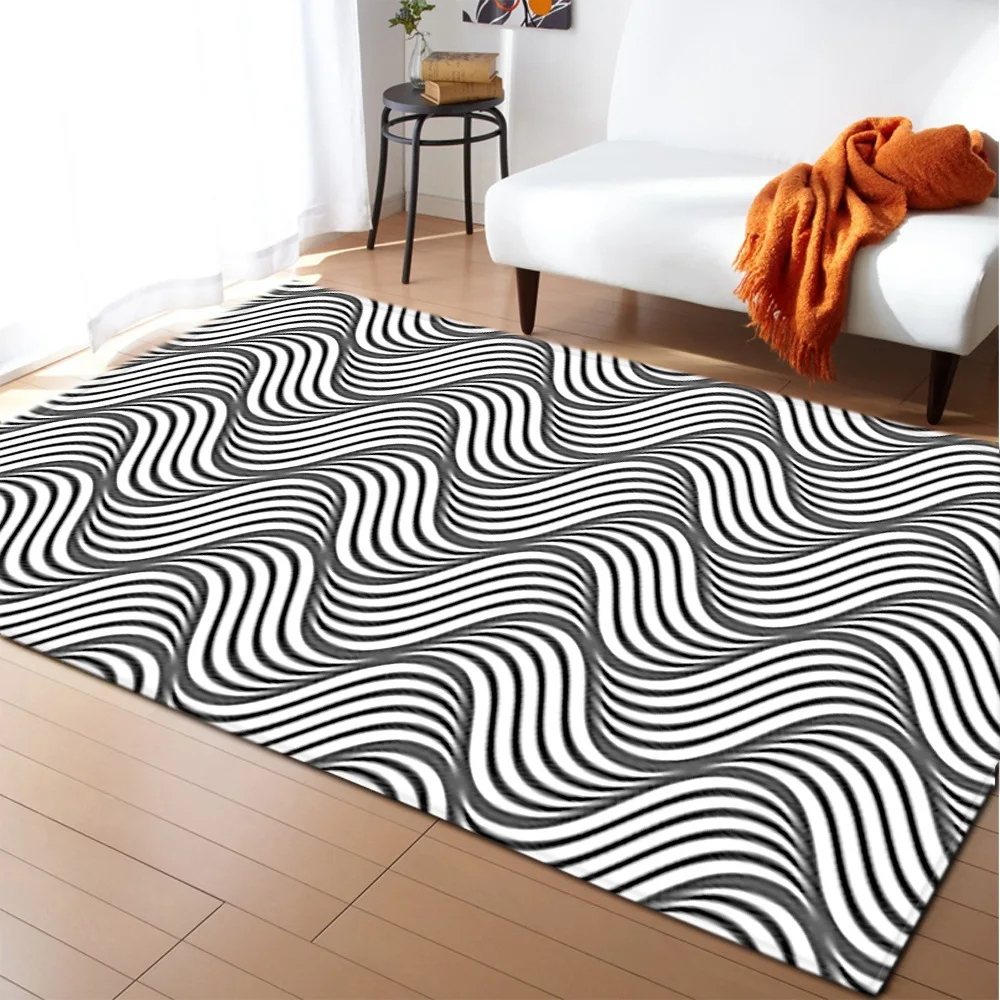 3D Black&White Stripe Abstract Visual Carpets/Mats for Bedroom Rugs and Carpets for Home Living Room Bedroom Decoration