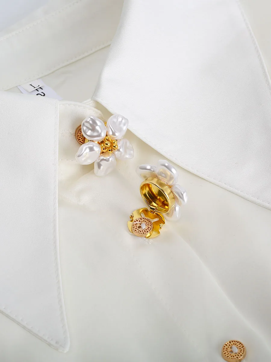 

2pcs Button Covers for Blouses 3 Pearl Cufflink Metal Button Box Copper Cufflinks No Sewing Cuff-link Clip Clothing Accessory