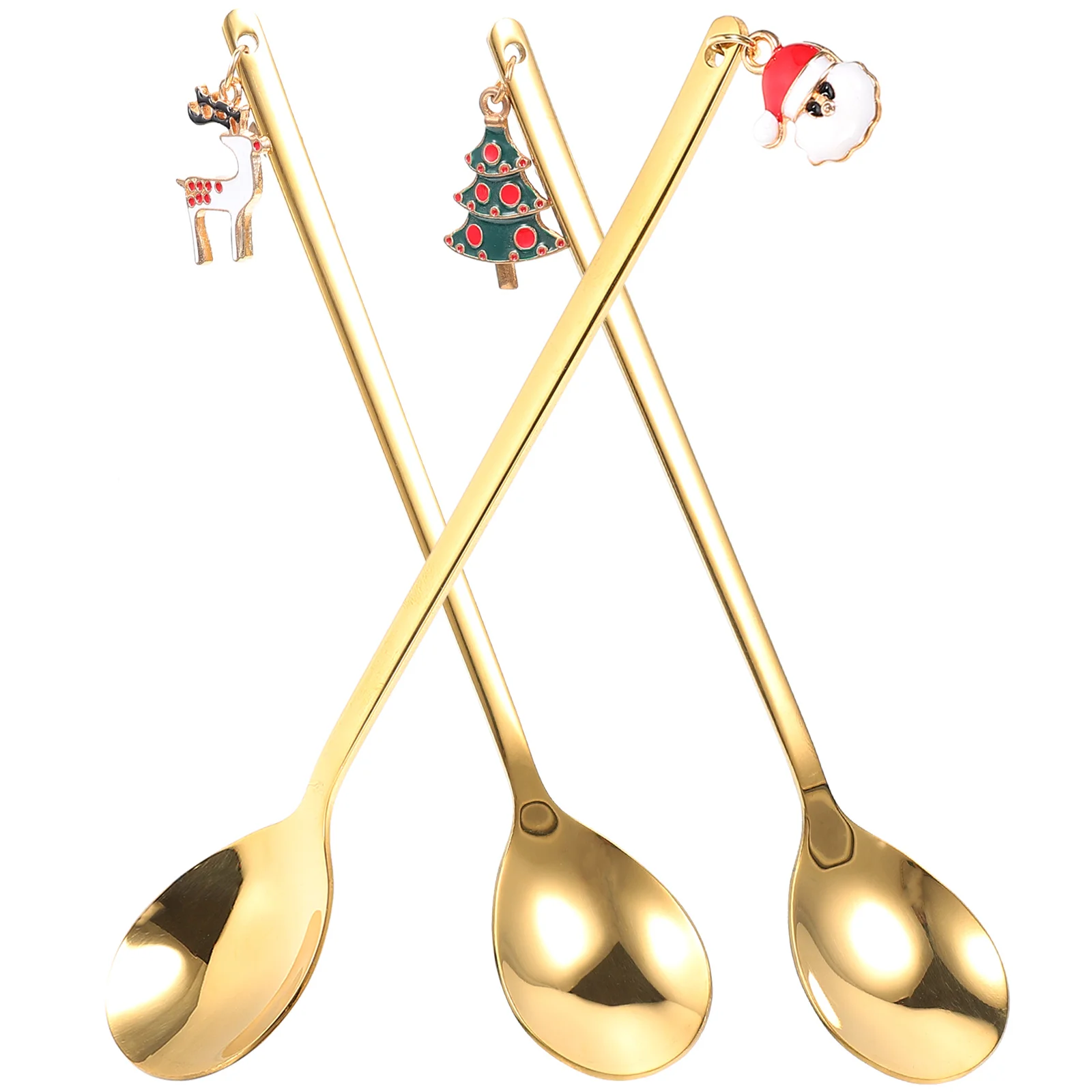 

3 Pcs Christmas Spoon Set Stainless Steel Dessert Scoops Cake Mixing Spoons Home Coffee Stirring Long Use Wear Resistance Bright