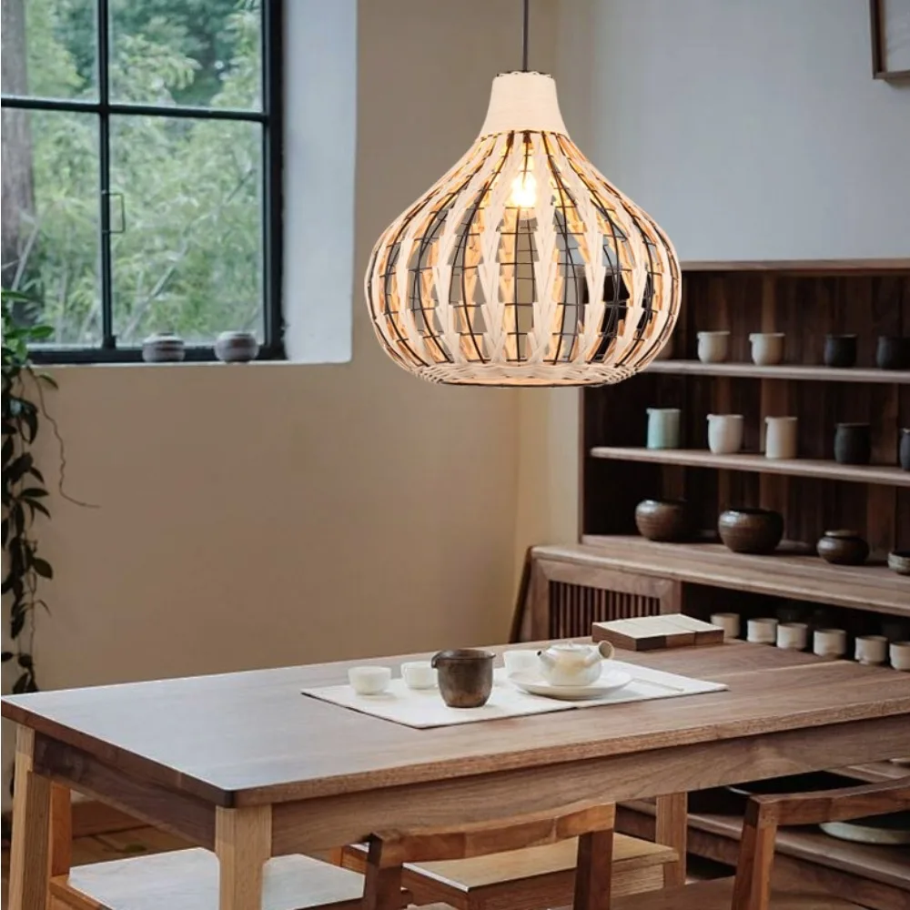 

Beige Rattan Chandelier Wicker Pendant Light Hand-Woven Chandeliers for Workplace Restaurants Dining Living Kitchen Farmhouse