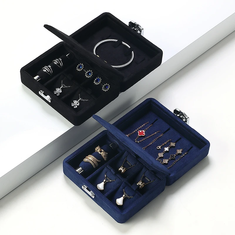 

Blue Black Color Women Jewelry Organizer Box Necklace Rings Pendant Storage Case Travel Jewelry Carry Box
