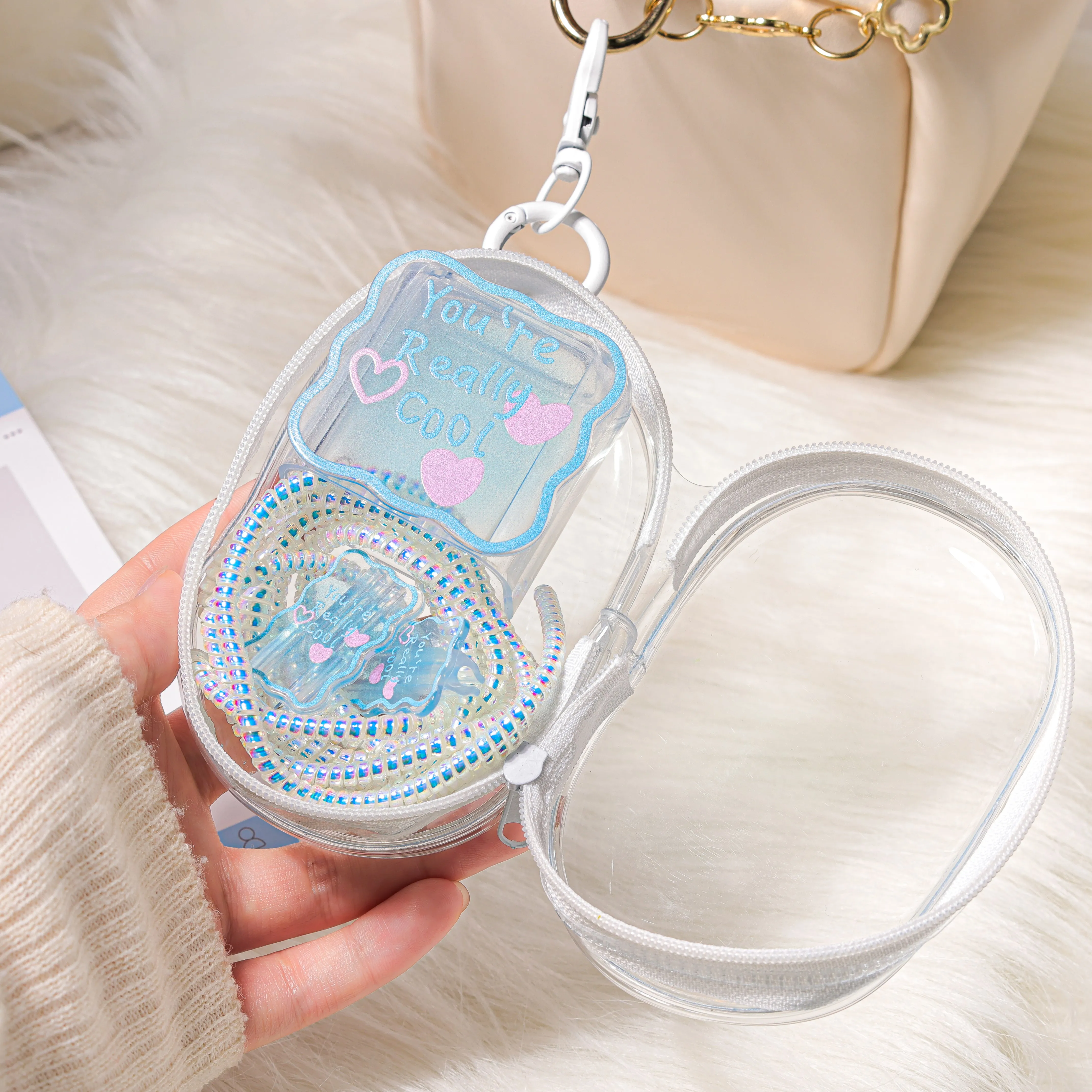 Portable Mini Clear Zipper Storage Bag Charger Head Protective Cover Organizer Winder Accessories With Cute Charging Case