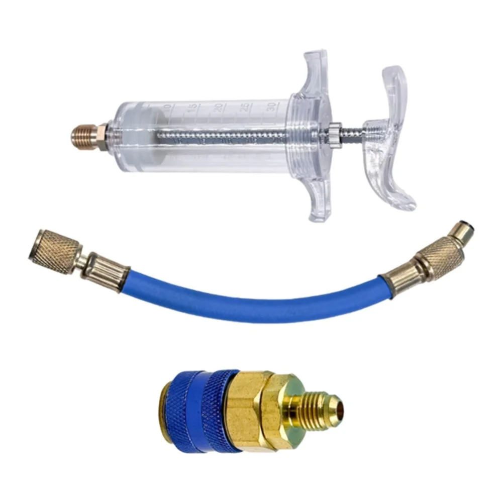 For UV Leak Testing AC Oil Dye Injector AC Dye And Oil Injector Diagnostic Tool 1 Oz Capacity Reservoir 13mm Low Side Coupler