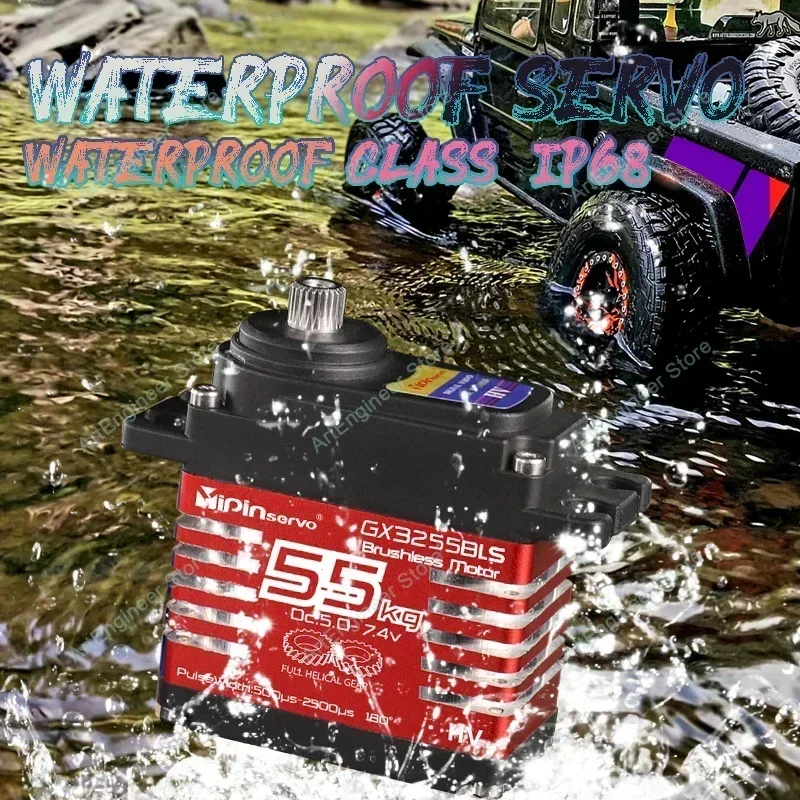 Servo Industrial sin escobillas de 55KG, engranaje helicoidal de acero resistente al agua IP68, inducto magnético de 7,4 V para modelos RC de alta resistencia, escala 1/8 1/10