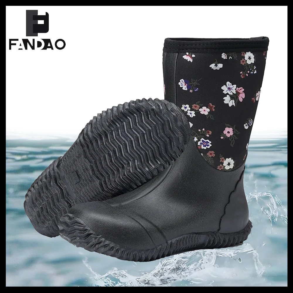 

Tactical Rubber Boots Women's Mid-Calf Non-Slip Waterproof Wear-Resistant Rain Boots for Fishing Camping Farming Gardening