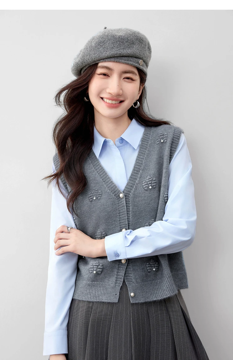 SENTUBILA Strickweste für Damen, Herbst 2026, neue ärmellose Strickjacke, lässige, einreihige Weste mit hohem Stretchanteil, W53JB2692 – Detail 17