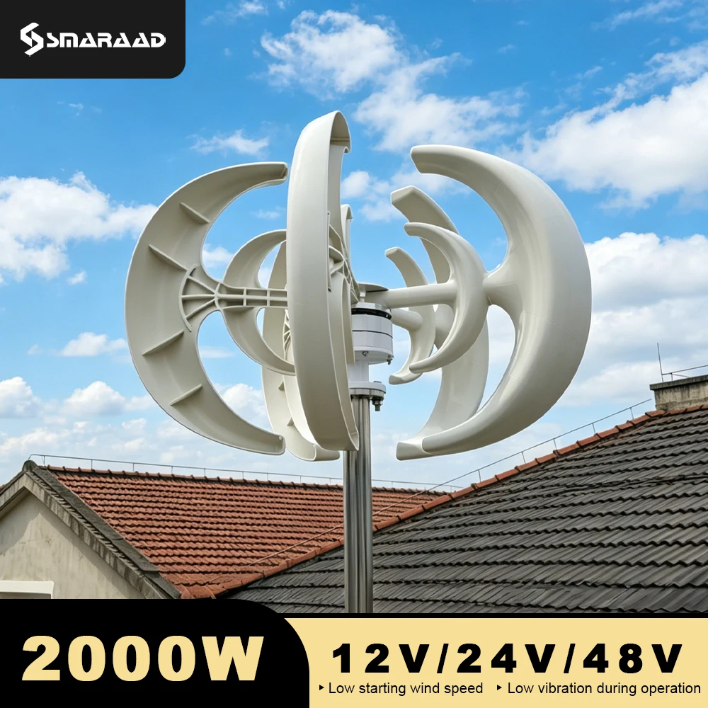 2000W Vertical Wind Turbine Generator 12V 24V 48V Magnetic Dynamo Free Energy Strong Power Ac 220v Inverter Output For Home