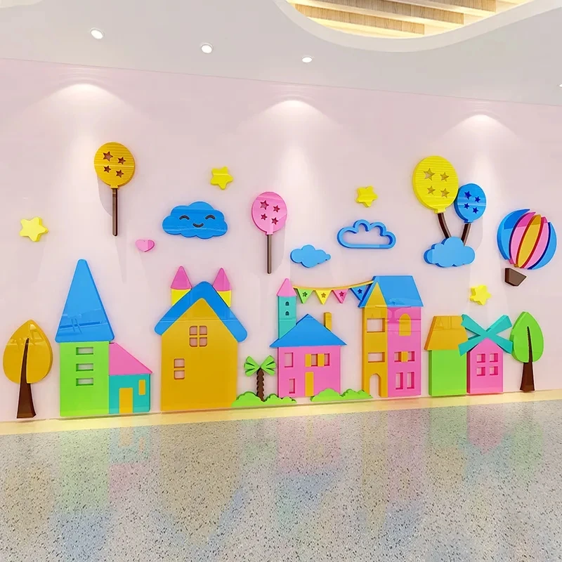 Color Castle Pattern 3D Stereo Acrylic Wall Sticker Kindergarten Children's Room Amusement Park Cartoon Decorative Wall Stickers