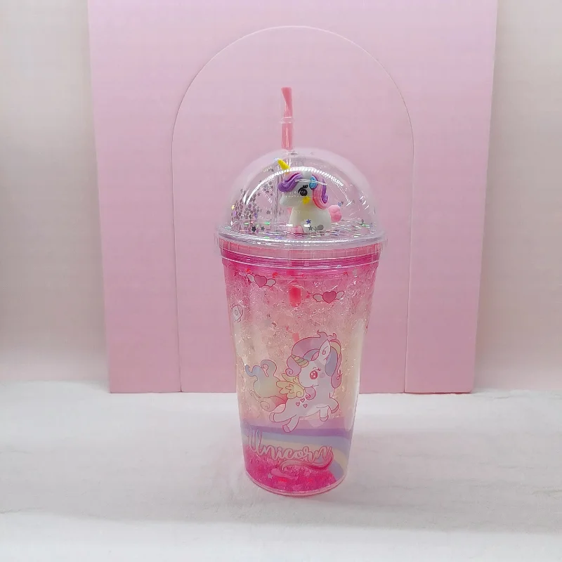 450ML Summer Unicorn Straw Cup Double Plastic Ice Cup Creative Drink Milk Tea Coffee Mug For Girls Smoothie Cups Iced Drinks Mug