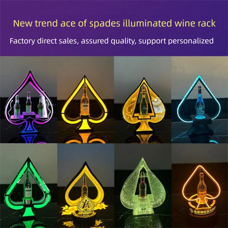 Bar Nightclub Ace of Spades Glowing Wine Seat Display Rack, KTV Serving Props, Champagne Table Display, Acrylic Champagne Rack