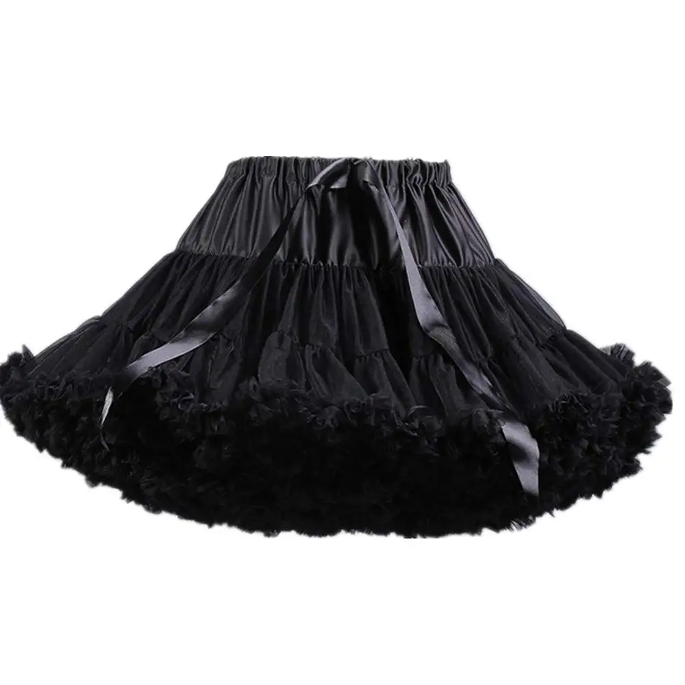 Womens 3-Layered Pleated Tulle Petticoat White Black Tutu Puffy Party Cosplay Skirt