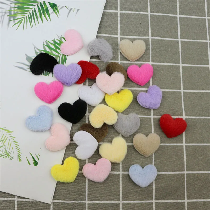50Pcs Wełna królika Tkanina Pluszowe serce Wyściełana aplikacja do kapelusza Ubrania Naszywki DIY Kokardki Dekoracje Akcesoria do włosów Materiały Art