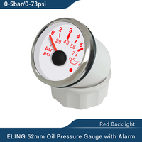 ELING New 52mm Oil Pressure Gauge Meter 0-5Bar 0-73psi 0-10Bar with Red Backlight and Light Alarm for Van Ships Motorcycle 9-32V