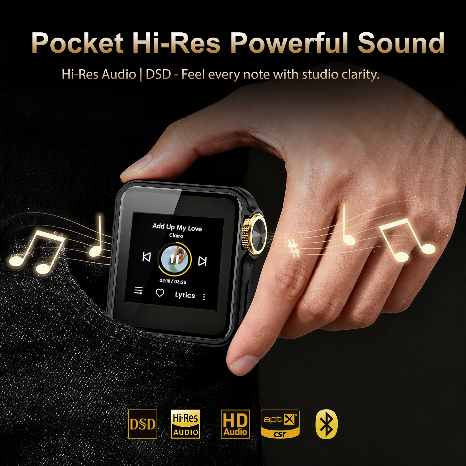 

HiFi Mini MP3 Player with Clip Two-way Bluetooth aptX LDAC DSD256 Lightweight 45g ALPS 64GB SD Portable Flac Player for Sports