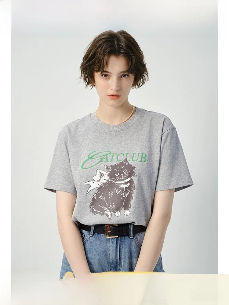 

plus Size Women's round Ne ort Sve T-irt Cartoon Print Inner Wear Summer Top ay Color Commute Sle Straight Cut