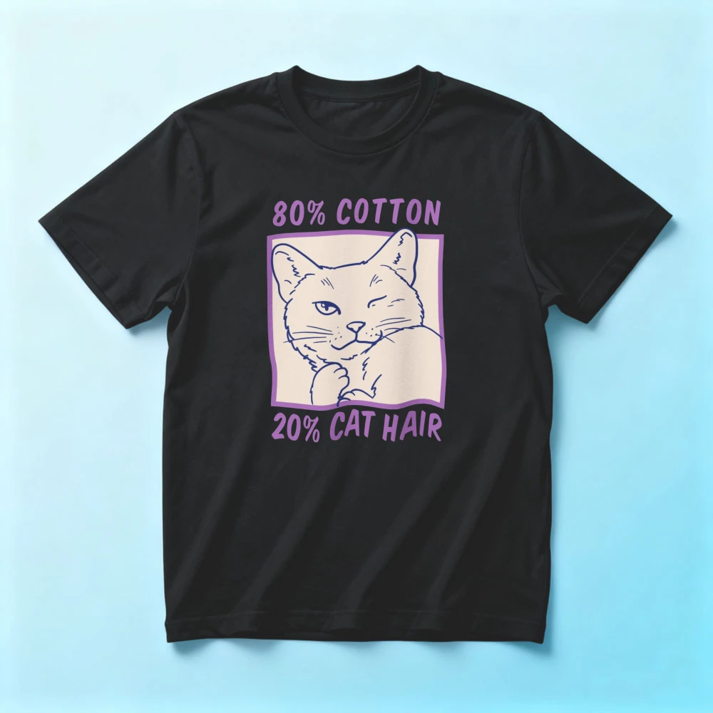 

80% Cotton 20% Cat Hair Funny Graphic TShirt Cat Lover Meme Casual Daily Life Shirt Creative Design Unisex Tee Men Women Tops