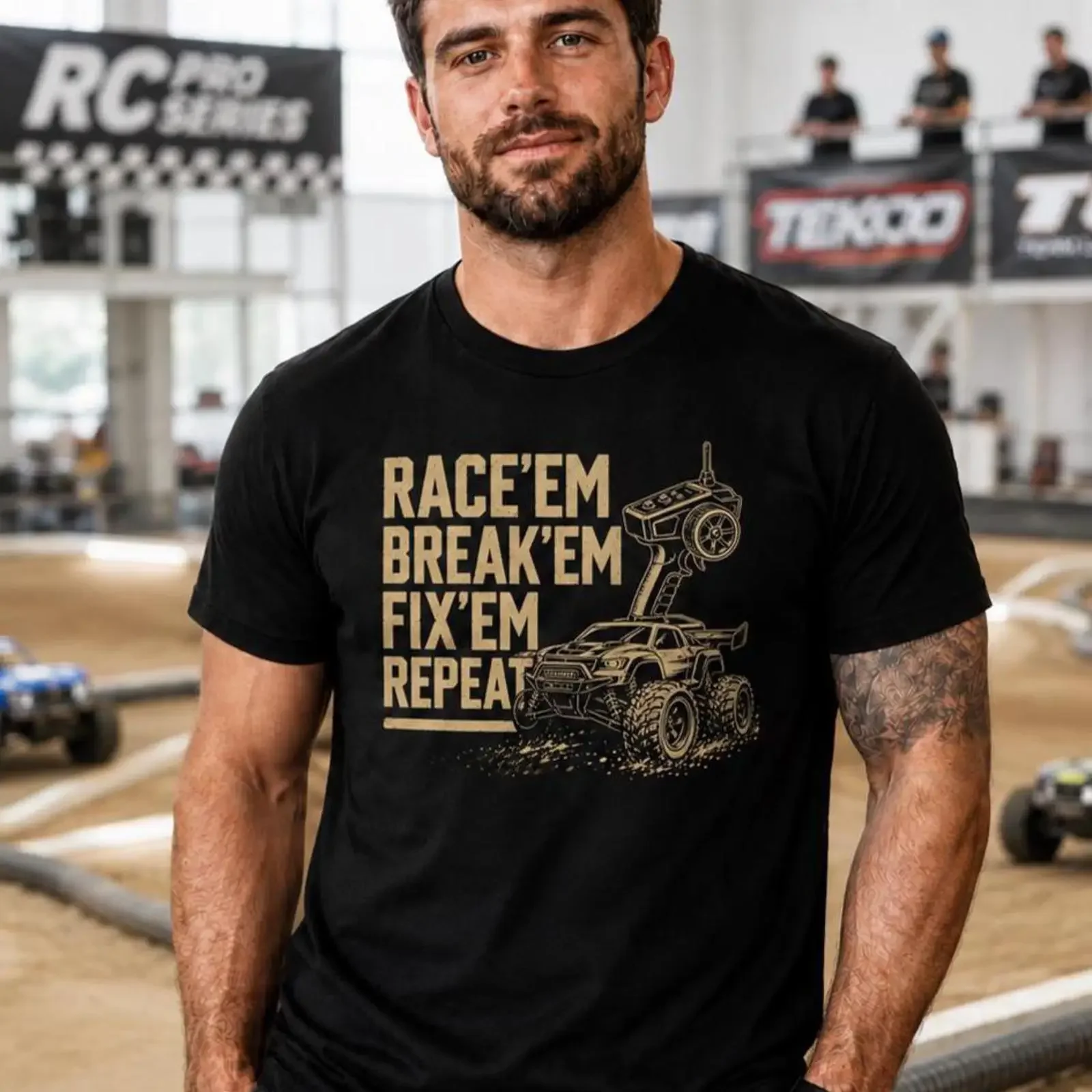 RC Basher T Shirt Funny Race Break Fix Repeat Monster Truck Bashing for Him Off Road Hobby Present vintage Washed Stylish