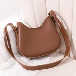 Vintage Moon Shape Shoulder Bag For Women PU Leather Crossbody Bag Solid Color Armpit Bag Fashion Messenger Handbag sac