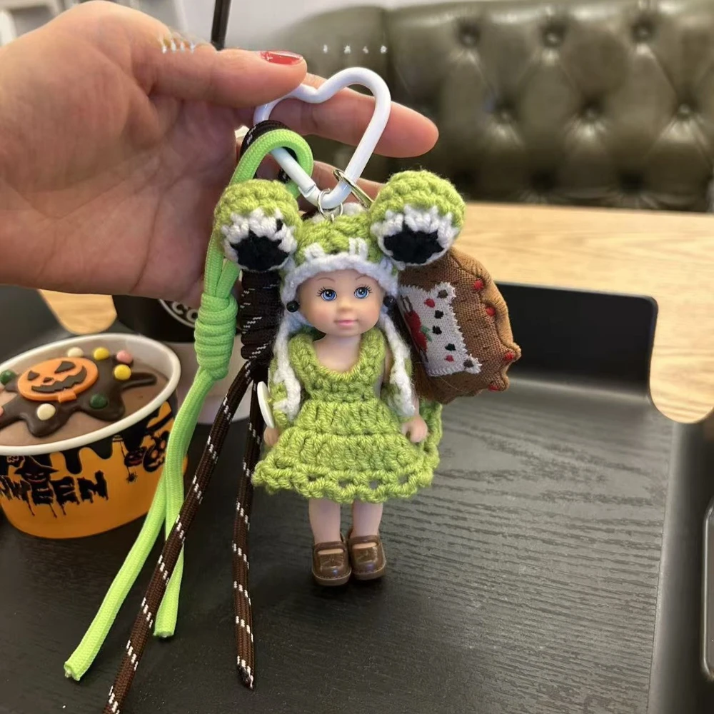 

Cute Frog Shape Handmade Crochet Doll Keychain Kawaii Plush Doll Pendant Colorful Lanyard for Women Bag Car Decor Adorable Girl