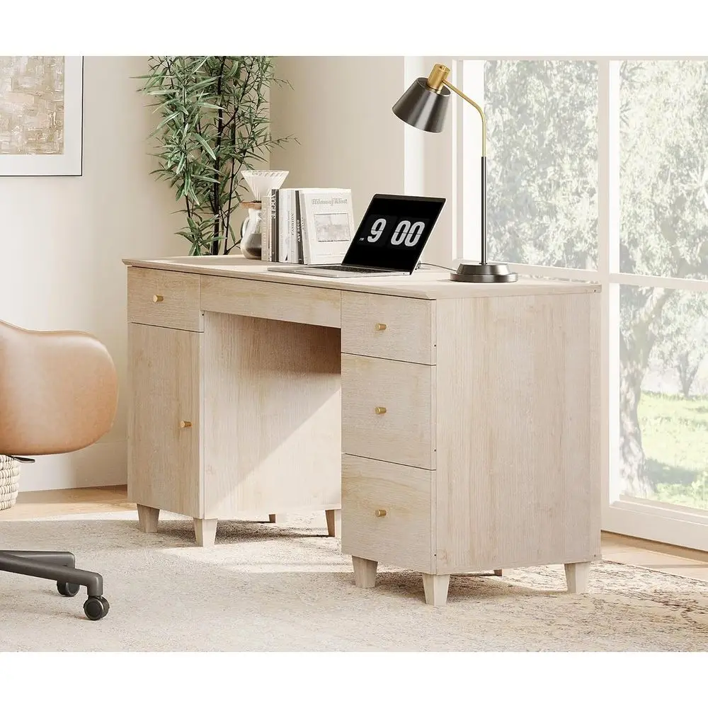 

Письменный стол Light Oak Executive (58 дюймов) с ящиками, местом для хранения, зарядной станцией и выдвижной полкой для клавиатуры для домашнего офиса