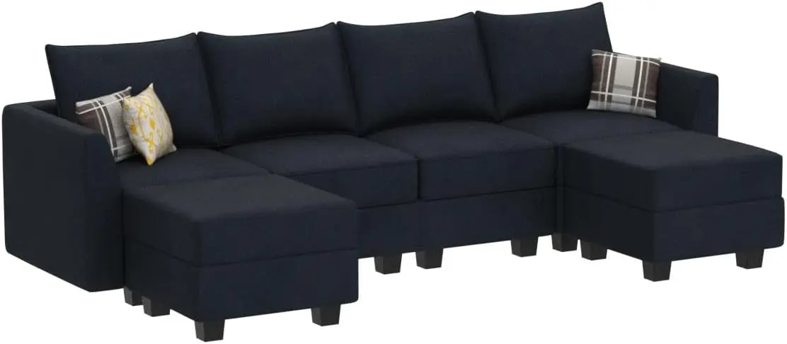 

Modular Sectional Sofa with Storage Ottoman U Shaped Couch with Reversible Chaise Velvet Modular Sectional Couches