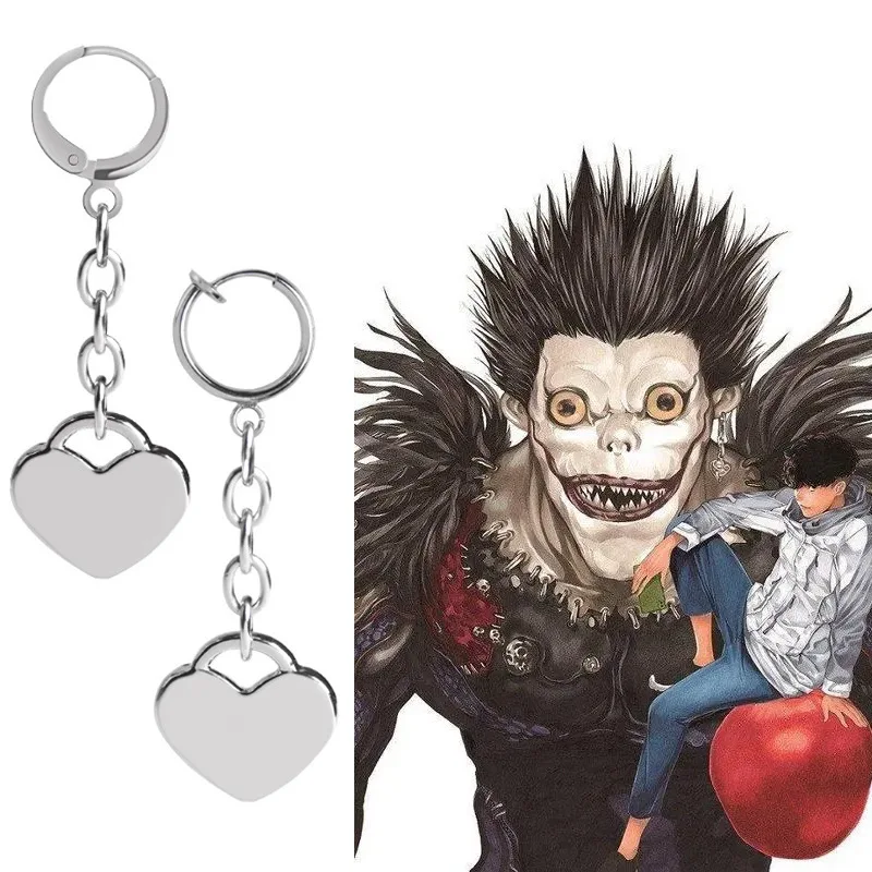 Pendientes de gota de Anime Death Note Ryuuku para hombres y mujeres, pendientes de corazón, Clips de oreja circulares, pendientes de acero inoxidable, regalos de Cosplay de Anime