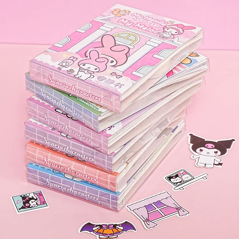 Sanrio Kawaii Reusable Cartoon Sticker Book for Kids Multiple Scenos DIY Puzzle Game Educational Learning Classic Toys for Child