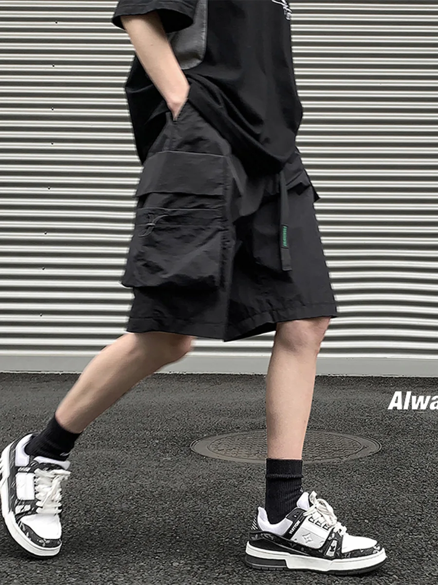 

American Sle Casual Workwear orts for Men Summer Trendy Loose Wide Leg A-Line Functional Leisure Five-Quarter Pants