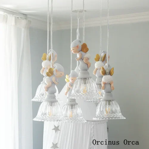 Candelabro de hadas de mariposa blanca americana, lámpara para dormitorio de niña, lámpara para habitación de niños, candelabro de muñeca de resina led creativo de dibujos animados