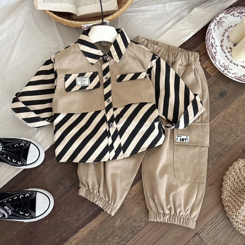 

Boys Spring Autumn Clothing Set Baby Striped Shirt+Pants 2pcs Set for Korean Casual Children's Clothes Handsome Kids Clothing