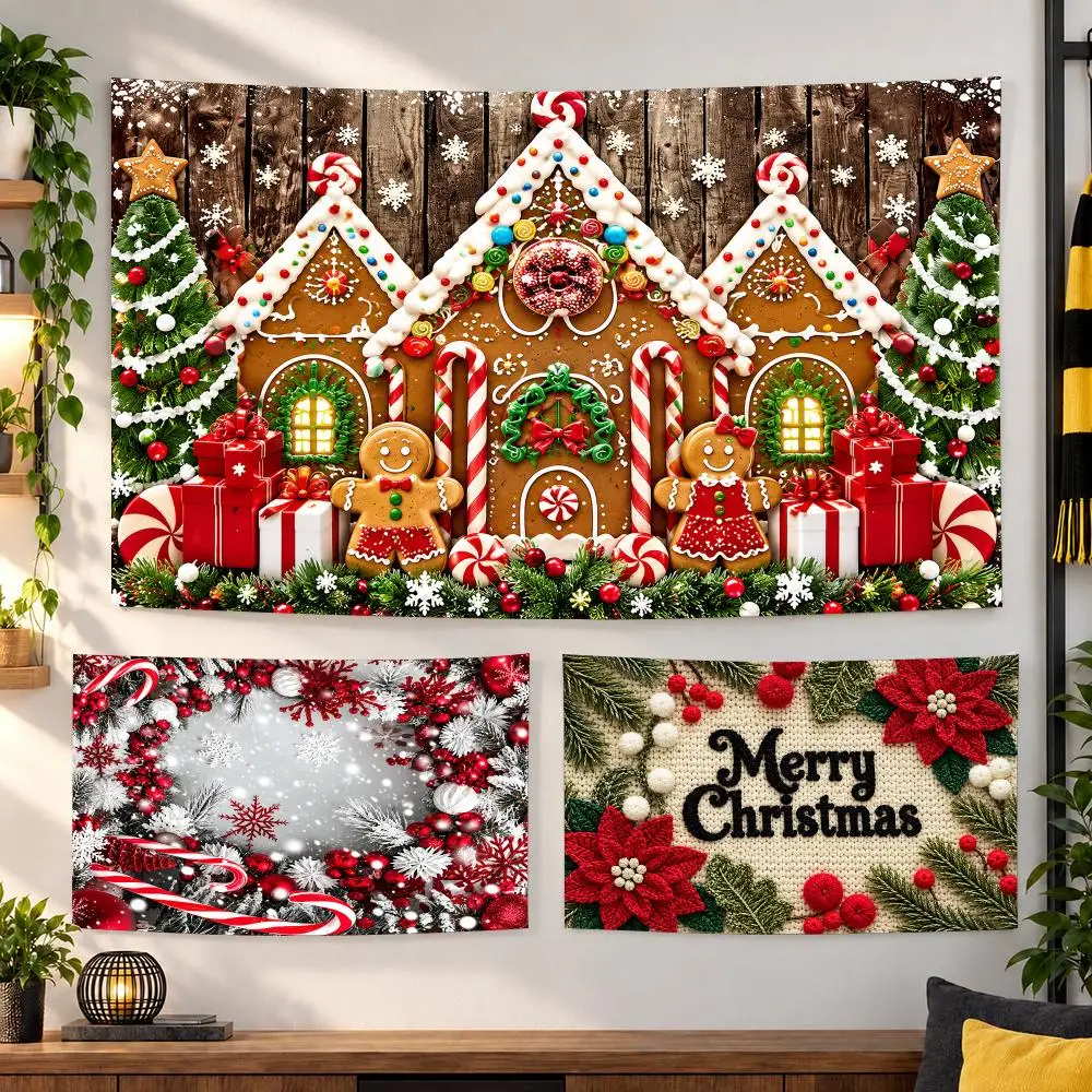Christmas Festive Ornament Frames Tapestry Custom Living Bedroom Party Dormitory Interior Wall Bohemian Decoration Attached Clip