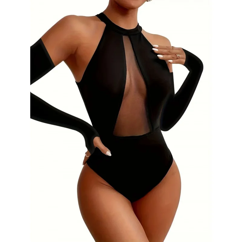 

Sexy women's bodysuit, new summer style, black, slim fit, one-piece swimsuit, hides belly, a must-have for beach trips.