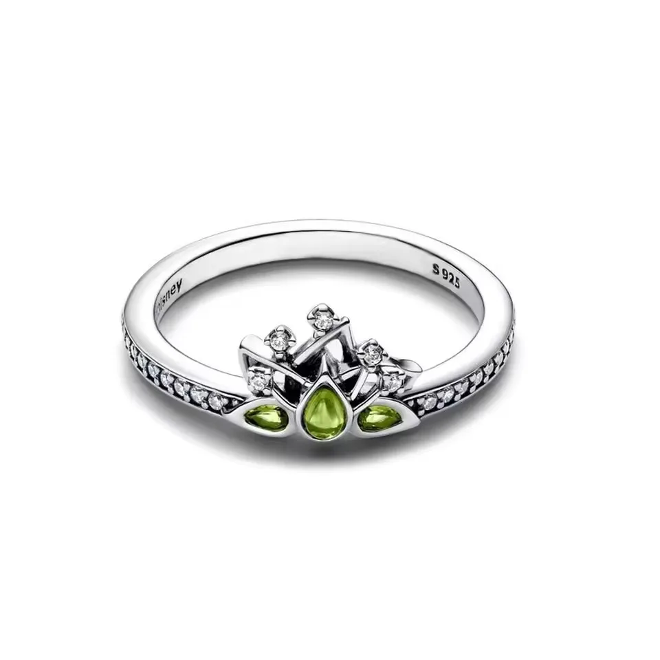 Cincin Seri Putri 925 Asli Jasmine Ariel Salju Putih Busur Tiana Tiara Cincin Berkilau Hadiah Perhiasan Wanita DIY 2025 Terbaru