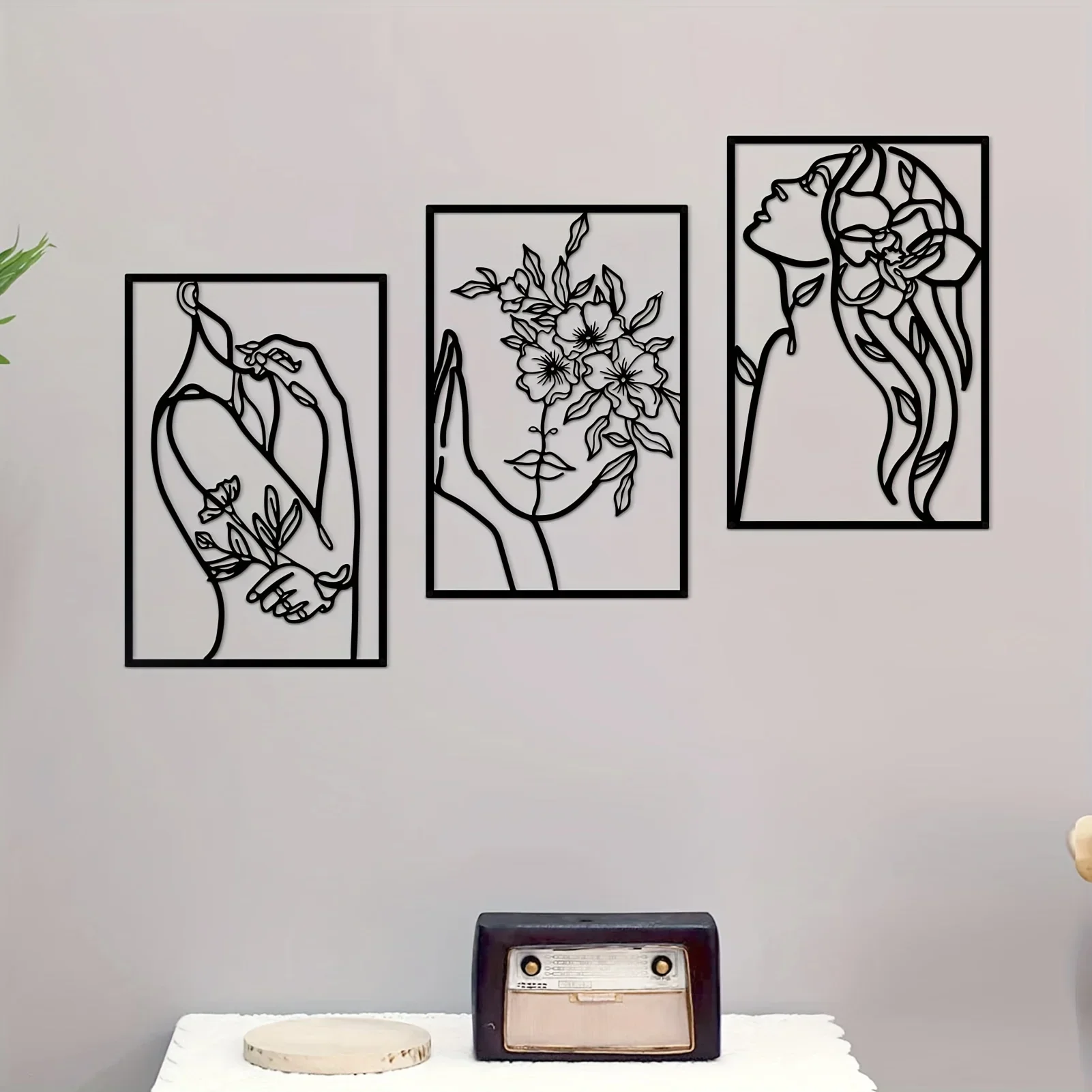 

CIFBUY Deco 3pcs/set Metal Minimalist Abstract Feminine Flowers Wall hanging Art Perfect Gift Bedroom Bathroom Kitchen Wall Deco