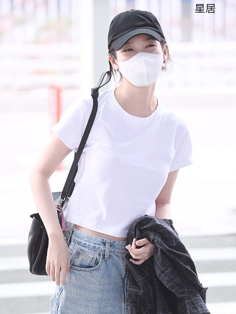 مثير ملابس رقص الجاز المغني ازياء النساء مجموعة Kpop الأبيض تي شيرتات قصيرة الاكمام فضفاضة الجينز سيدة مرحلة الأداء الملابس