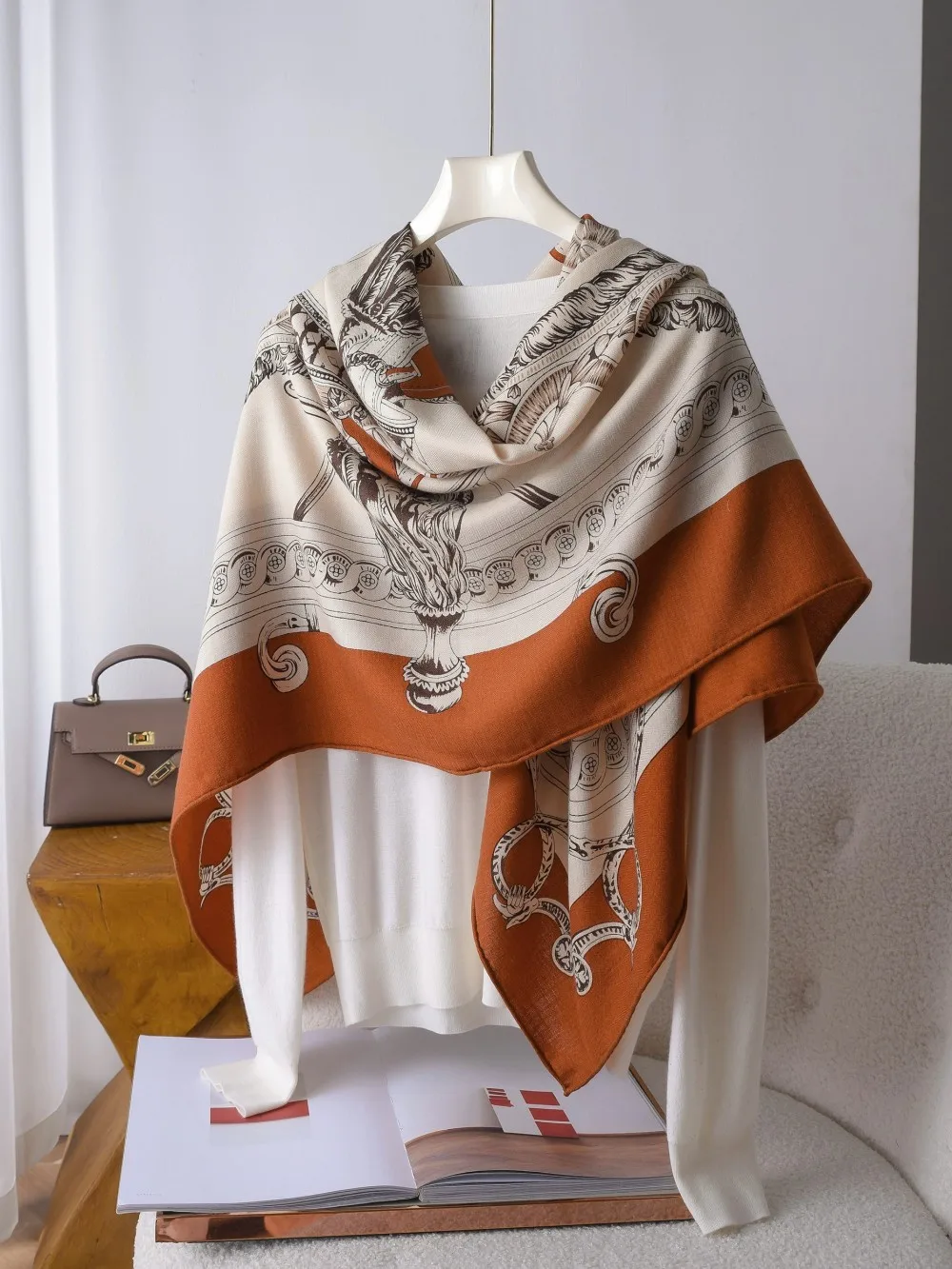 Winter Silk Wool Scarf Women Handrolled Edge Shawls Hijab Bandanas Top Accessories Bag Neck Scarves for Ladies Foulard