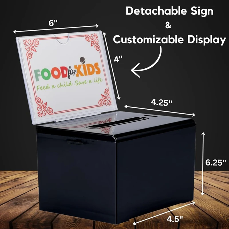 Donation Box With Lock - Acrylic Suggestion Box With Slot, Ballot Lock Box With Sign Holder For Raffle, Voting