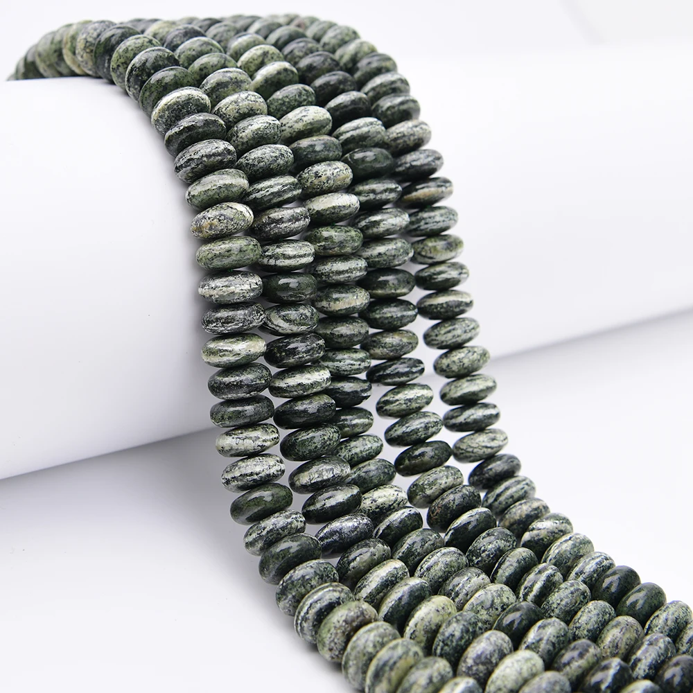 APDGG 7x14mm Natural Green Chrysotlie Stone Smooth Wheel Shape Loose Beads 15.5'' Strand Jewelry Making DIY
