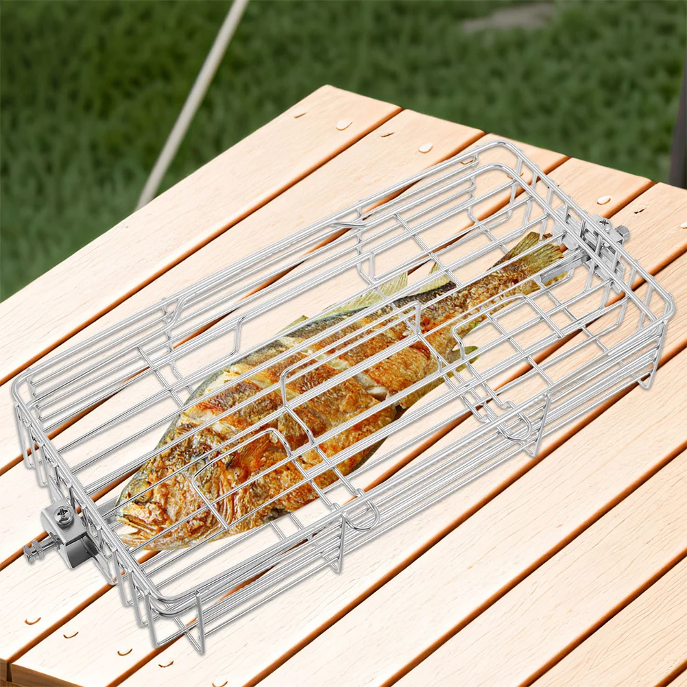 Expandable Grill Basket For Fish Chicken Veggies 360 Degree Rotating Bbq Cage Stainless Steel Adjustable Roasting Rack