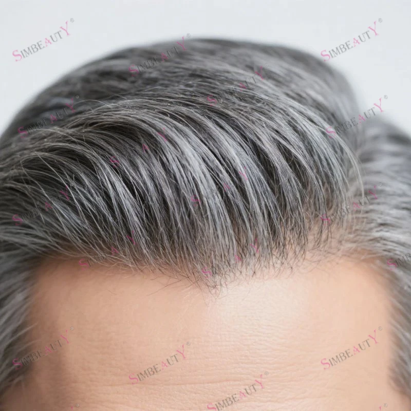 شعري طبيعي رمادي الرجال الشعر المستعار 100% ريمي الشعر البشري رجل الباروكات سوبر دائم كامل 0.06 مللي متر قاعدة الجلد 130 الكثافة 440 نظام الشعر #1