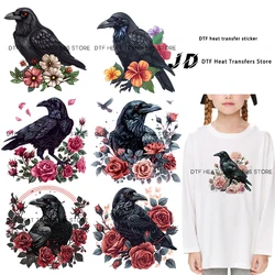 Vintage Rose Black Crow Dark Series DTF Iron on transfer Heat Transfer On Clothes patches for clothing iron on heat transfer