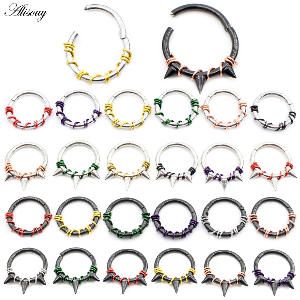 Alisouy 1PC Stainless Steel Twist Wire Hinged Clicker Nose Hoop Rings Ear Cartilage Tragus Daith Septum Body Piercing Jewelry