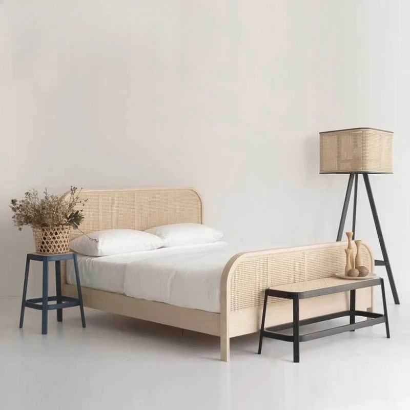 

Solid wood rattan rattan bed Southeast Asia double simple modern bed and breakfast hotel home bed Customizable