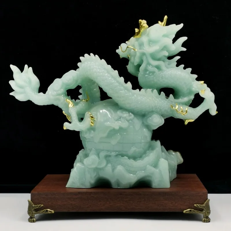Chinese traditional feng shui blue jade resin crafts dragon desktop decoration feng shui ball Chinese dragon crafts