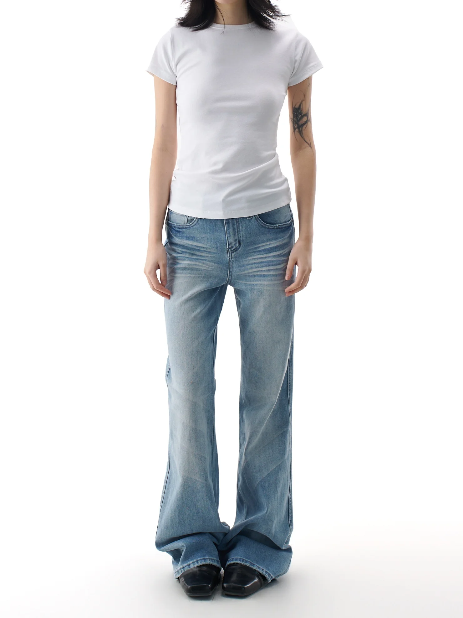 

Retro American Waed Light Blue Bell Bot Jeans Women's Casual Spring New Sle Not Legging Loose Jeans