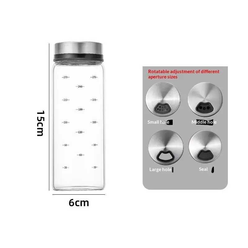 Bote de Condimento de Vidrio de Borosilicato Alto de 200/300/500 ml, Salero, Especiero, Botella Sellada para Condimentos Sólidos, Pimentero con Tapa Giratoria