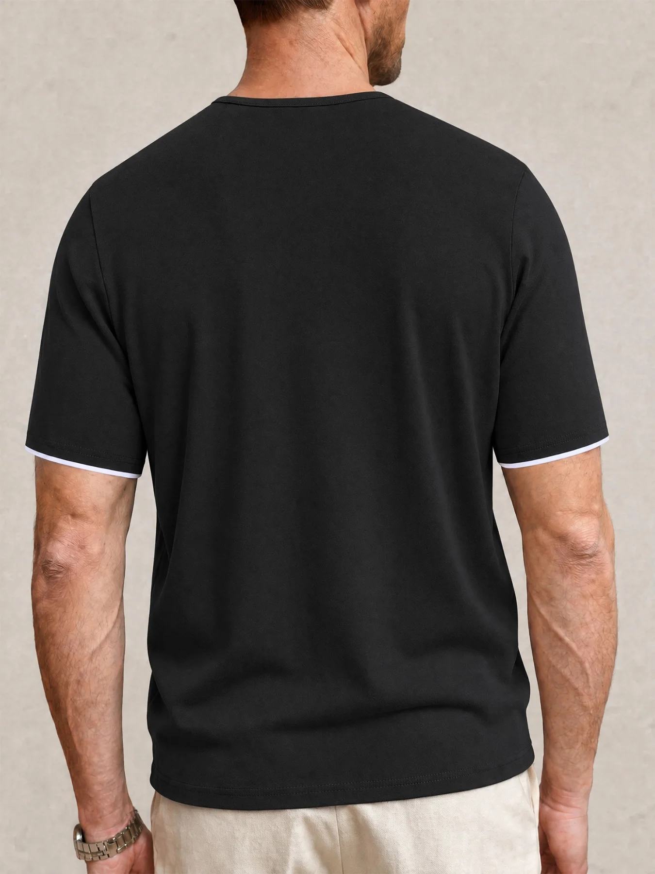 Men's Fake Two Piece V Neck Short Sleeve T-Shirt Notch Henley Collar Solid Color Casual Summer Basic Tops